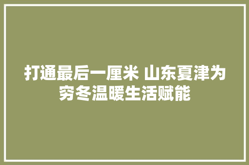 打通最后一厘米 山东夏津为穷冬温暖生活赋能