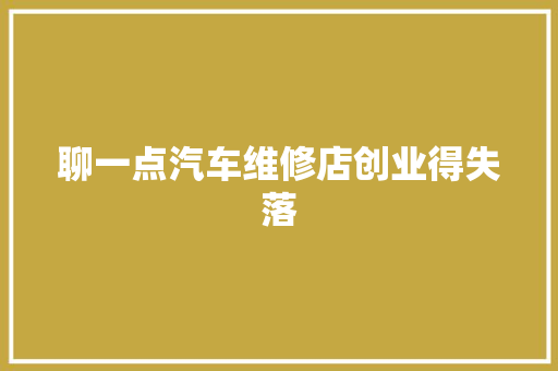 聊一点汽车维修店创业得失落