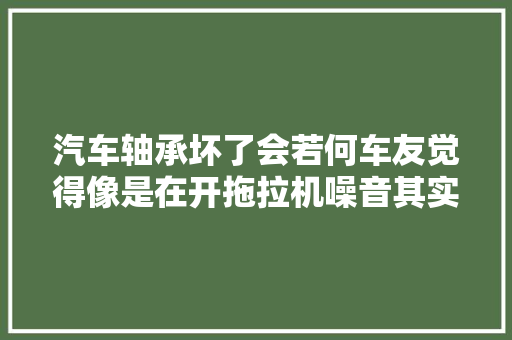 汽车轴承坏了会若何车友觉得像是在开拖拉机噪音其实太大年夜