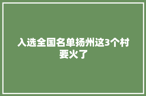 入选全国名单扬州这3个村要火了