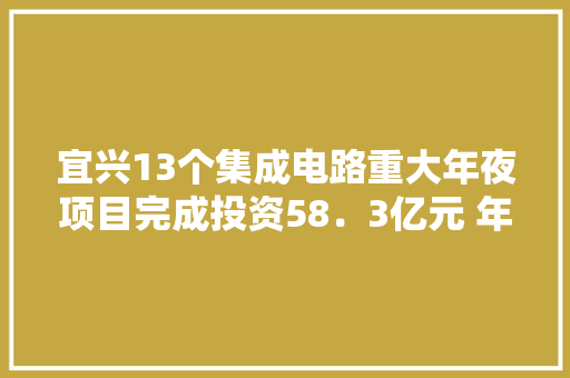 宜兴13个集成电路重大年夜项目完成投资58．3亿元 年度投资完成率105％