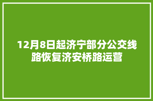 12月8日起济宁部分公交线路恢复济安桥路运营