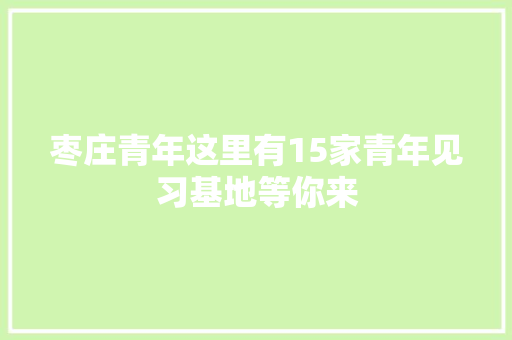枣庄青年这里有15家青年见习基地等你来 汽车知识