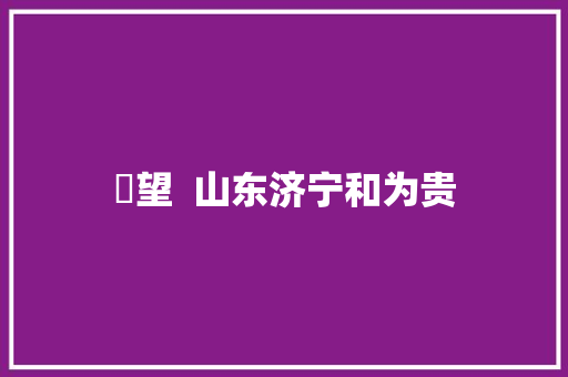 瞭望  山东济宁和为贵