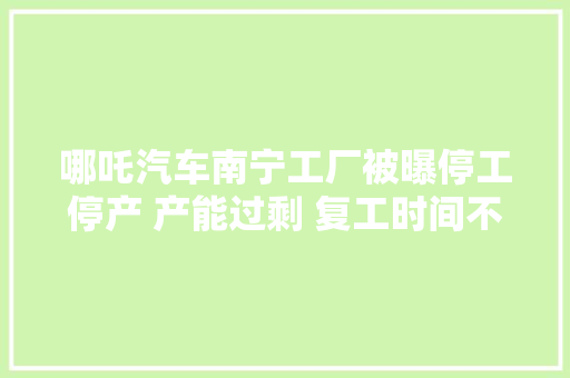 哪吒汽车南宁工厂被曝停工停产 产能过剩 复工时间不决