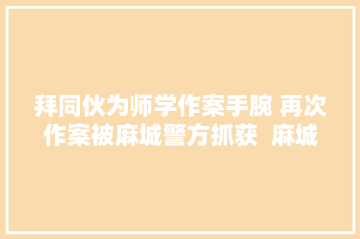 拜同伙为师学作案手腕 再次作案被麻城警方抓获  麻城警方破获系列砸车玻璃偷窃案件20余起