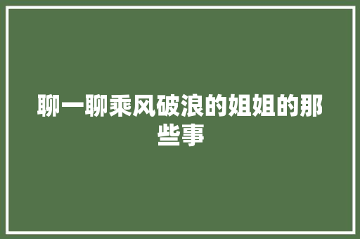 聊一聊乘风破浪的姐姐的那些事