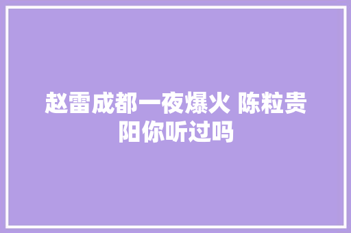 赵雷成都一夜爆火 陈粒贵阳你听过吗
