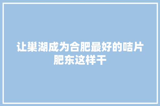 让巢湖成为合肥最好的咭片肥东这样干