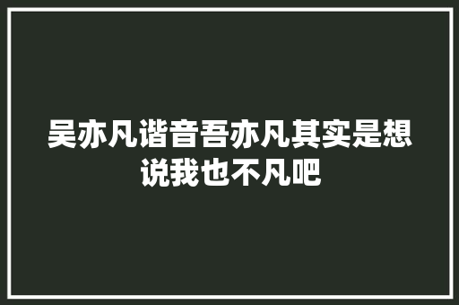吴亦凡谐音吾亦凡其实是想说我也不凡吧 休闲娱乐