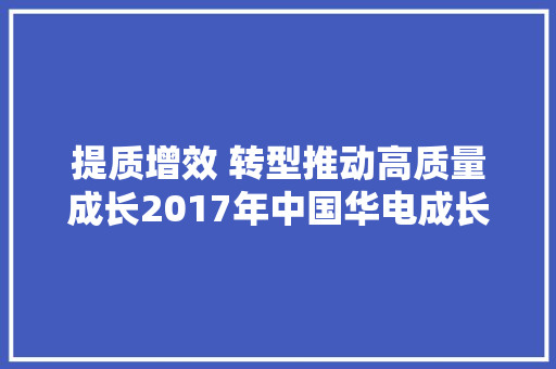 提质增效 转型推动高质量成长2017年中国华电成长回眸之二