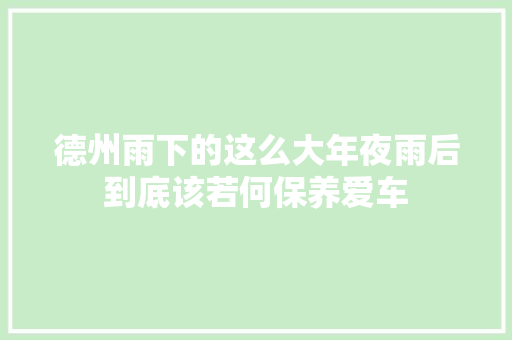 德州雨下的这么大年夜雨后到底该若何保养爱车