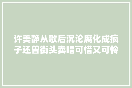 许美静从歌后沉沦腐化成疯子还曾街头卖唱可惜又可怜 休闲娱乐
