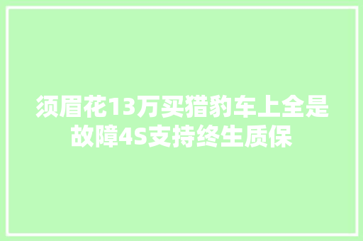 须眉花13万买猎豹车上全是故障4S支持终生质保