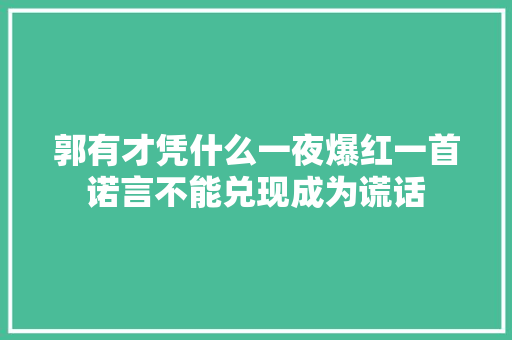 郭有才凭什么一夜爆红一首诺言不能兑现成为谎话