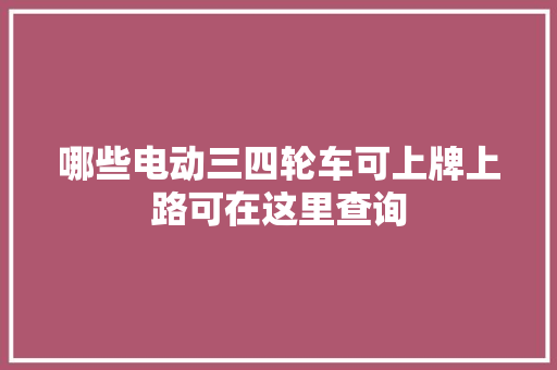 哪些电动三四轮车可上牌上路可在这里查询