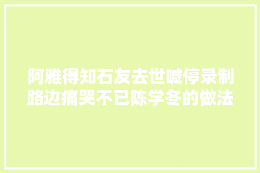 阿雅得知石友去世喊停录制路边痛哭不已陈学冬的做法堪称范本 休闲娱乐