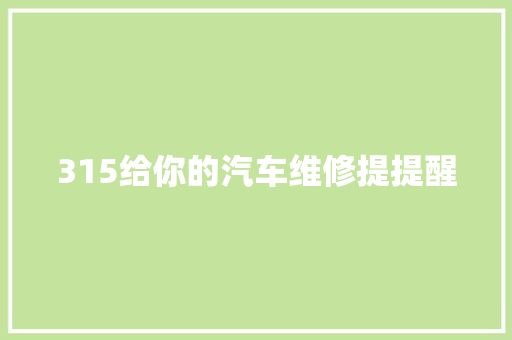 315给你的汽车维修提提醒