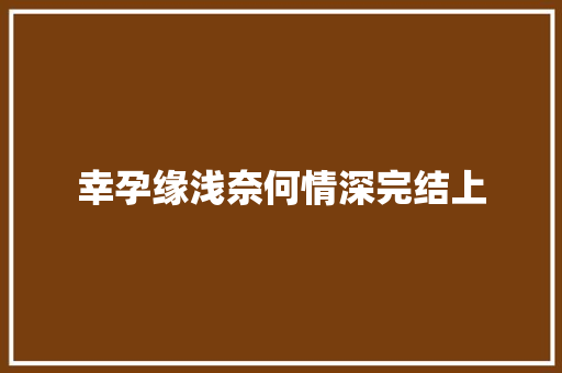 幸孕缘浅奈何情深完结上