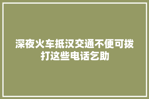深夜火车抵汉交通不便可拨打这些电话乞助