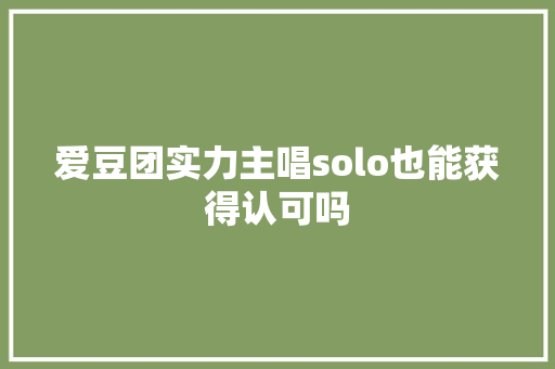 爱豆团实力主唱solo也能获得认可吗