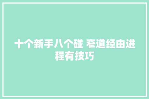 十个新手八个碰 窄道经由进程有技巧