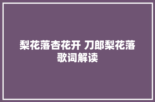 梨花落杏花开 刀郎梨花落歌词解读