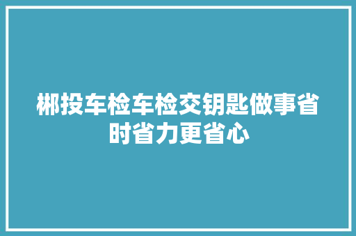 郴投车检车检交钥匙做事省时省力更省心