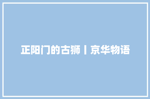 正阳门的古狮丨京华物语 汽车知识