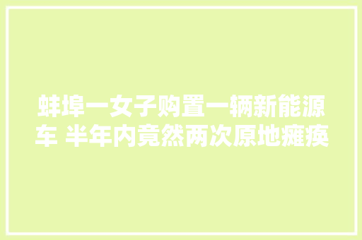 蚌埠一女子购置一辆新能源车 半年内竟然两次原地瘫痪