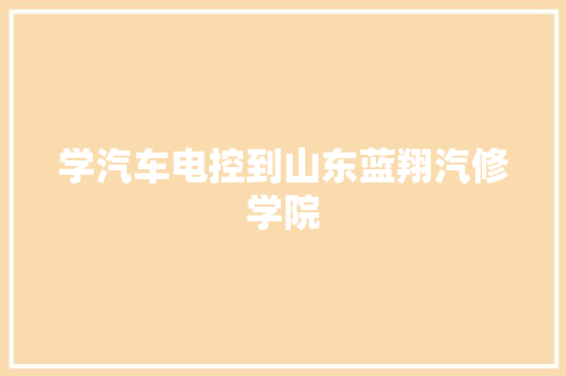 学汽车电控到山东蓝翔汽修学院