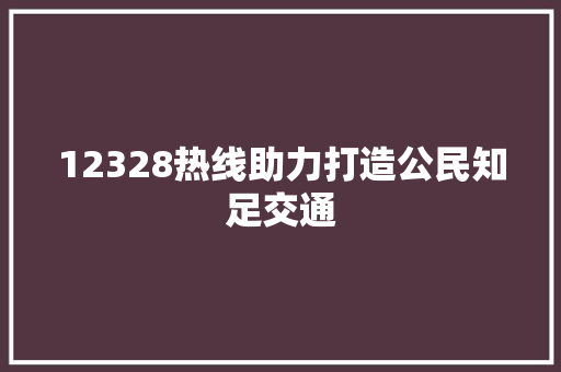 12328热线助力打造公民知足交通