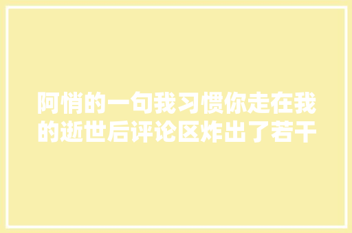 阿悄的一句我习惯你走在我的逝世后评论区炸出了若干非主流回忆