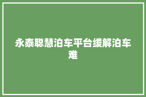 永泰聪慧泊车平台缓解泊车难