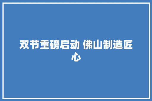 双节重磅启动 佛山制造匠心