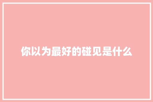 你以为最好的碰见是什么