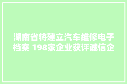 湖南省将建立汽车维修电子档案 198家企业获评诚信企业