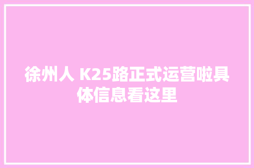 徐州人 K25路正式运营啦具体信息看这里 汽车知识