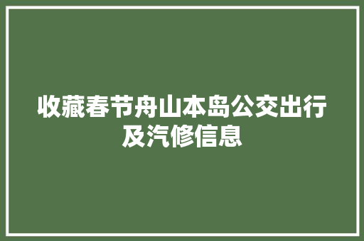 收藏春节舟山本岛公交出行及汽修信息