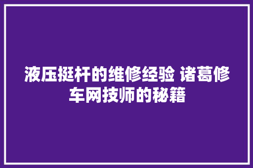 液压挺杆的维修经验 诸葛修车网技师的秘籍