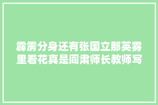 霹雳分身还有张国立那英雾里看花真是阎肃师长教师写给315晚会的主题歌