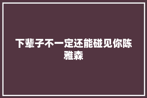 下辈子不一定还能碰见你陈雅森