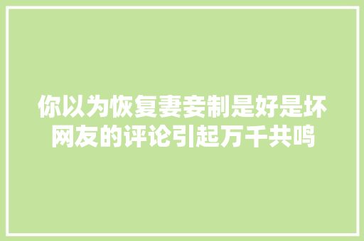 你以为恢复妻妾制是好是坏网友的评论引起万千共鸣  第1张