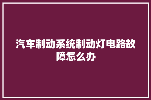 汽车制动系统制动灯电路故障怎么办
