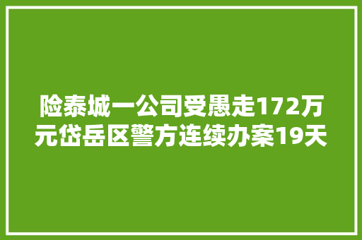 险泰城一公司受愚走172万元岱岳区警方连续办案19天昨晚押解嫌疑人回泰