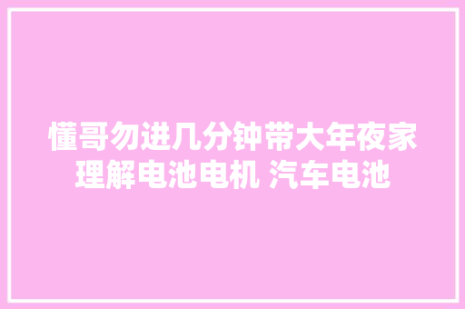 懂哥勿进几分钟带大年夜家理解电池电机 汽车电池