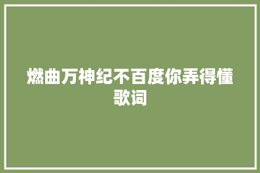 燃曲万神纪不百度你弄得懂歌词