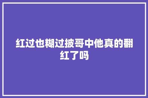 红过也糊过披哥中他真的翻红了吗 休闲娱乐