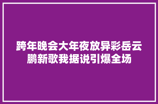 跨年晚会大年夜放异彩岳云鹏新歌我据说引爆全场
