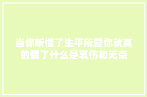 当你听懂了生平所爱你就真的懂了什么是哀伤和无奈